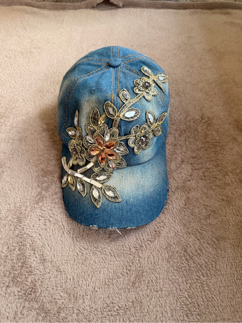Women’s Floral Rhinestone Bling Denim Baseball Cap